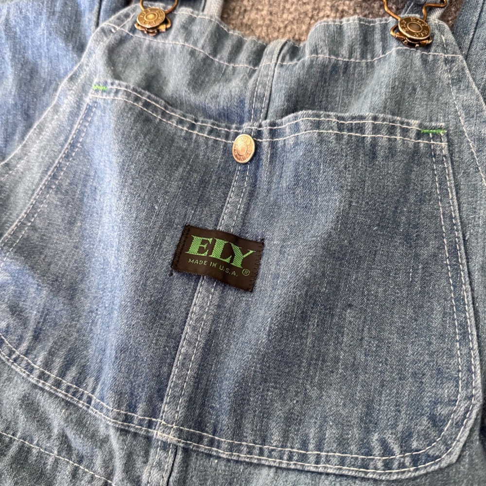 Vintage Ely Bib Overalls Men 34x32 Blue Denim USA Made Workwear 60s/70s Workwear